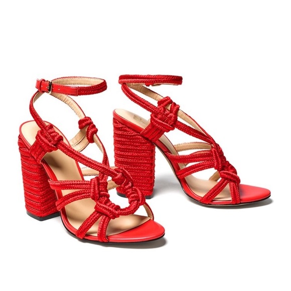 CAbi Shoes - CAbi • Tiptoe Sandals rope braided heel chunky block Hibiscus Red coral